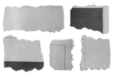 Düz arkaplanda beş parça yırtık kağıt 