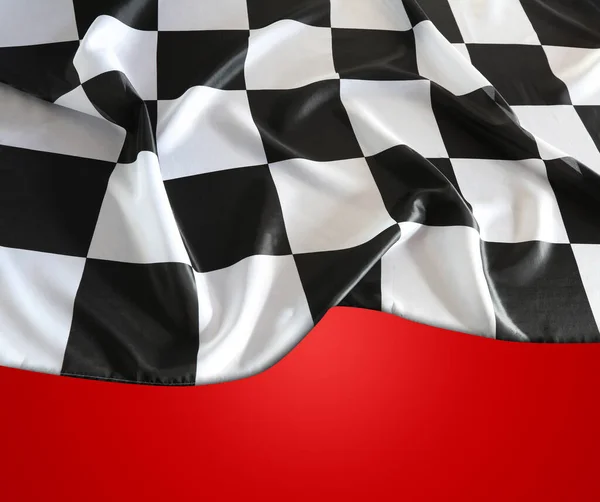 Checkered Black White Flag Red Background — Stock Photo, Image