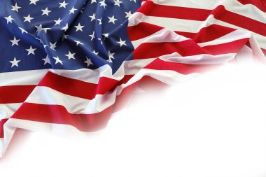 Beyaz arkaplanda Amerikan bayrağına yakın plan