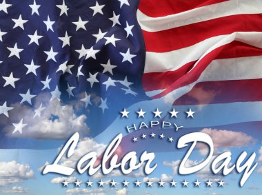 Gökyüzünde Amerikan bayrağı. İşçi Bayramı