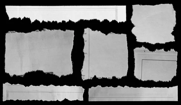 黑色背景的七张撕破的报纸 — 图库照片