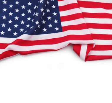 Beyaz arkaplanda Amerikan bayrağına yakın plan
