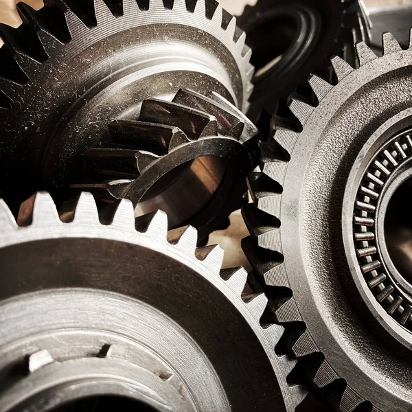 Close-up of old metal cog wheels