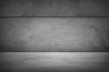Boş gri beton zemin ve duvar