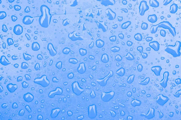Gotas Agua Superficie Plástica Azul Fondo Abstracto — Foto de Stock