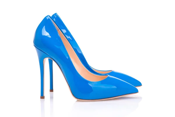 Mulheres Azul Lacado Sapatos Salto Alto — Fotografia de Stock