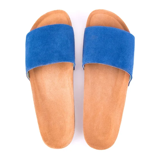 Spanking Blue White Background Summer Slippers Blue — Stock Photo, Image