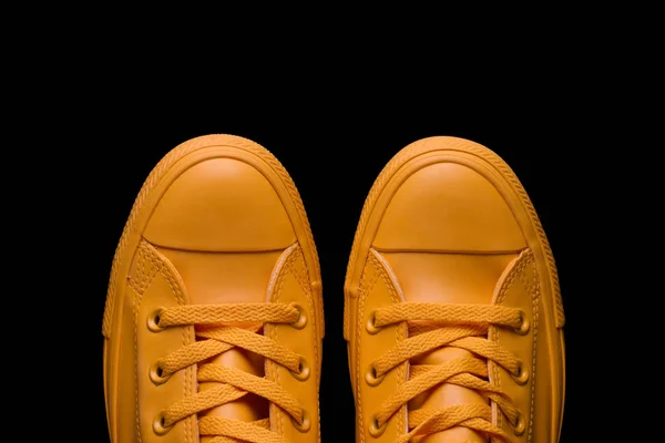 Stylish Sneakers Yellow Black Background Yellow Sneakers — Stock Photo, Image