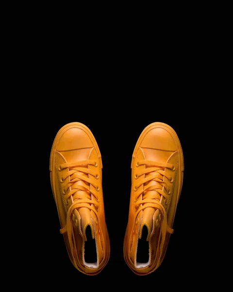 Pair of yellow sneakers top view. — Stock Photo, Image