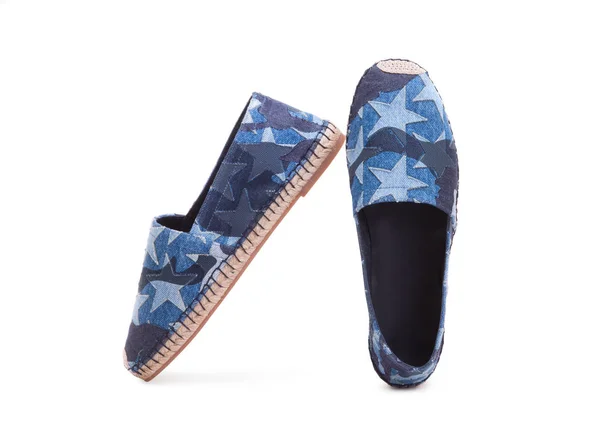 Star-shaped espadrilles. Denim espadrilles. — Stock Photo, Image