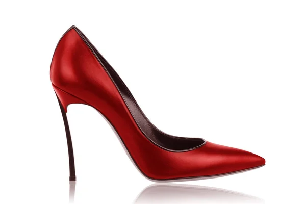 Red leather high-heeled shoes — Stock Photo, Image