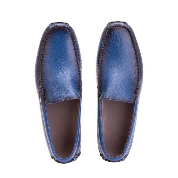 Blue moccasins on a white background. — Stock Photo, Image