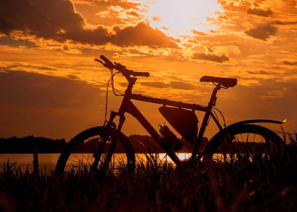 Fahrrad vor dem Hintergrund eines sommerlichen Sonnenuntergangs — Stockfoto