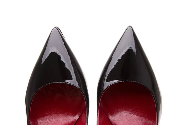 A pair of black patent leather shoes. View from above. — Stock Photo, Image