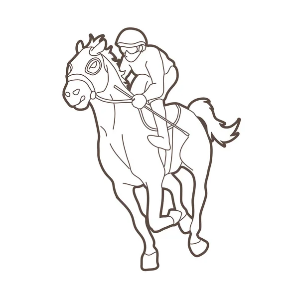 Carreras Caballos Jockey Equitación Contorno Gráfico Vector — Vector de stock