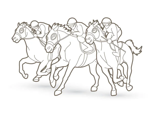 Carreras Caballos Jockey Equitación Contorno Gráfico Vector — Archivo Imágenes Vectoriales