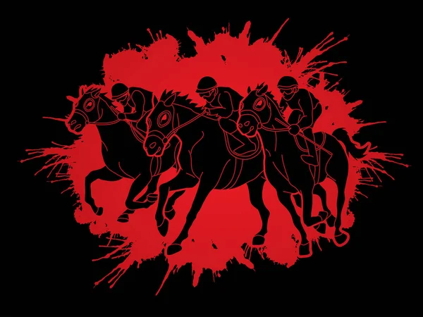 Horse Racing Jockey Riding Horse Designed Splatter Ink Graphic Vector — Stock Vector