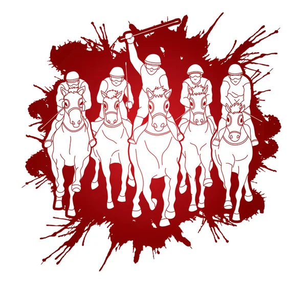Horse Racing Jockey Riding Horse Designed Splatter Ink Graphic Vector — Stock Vector