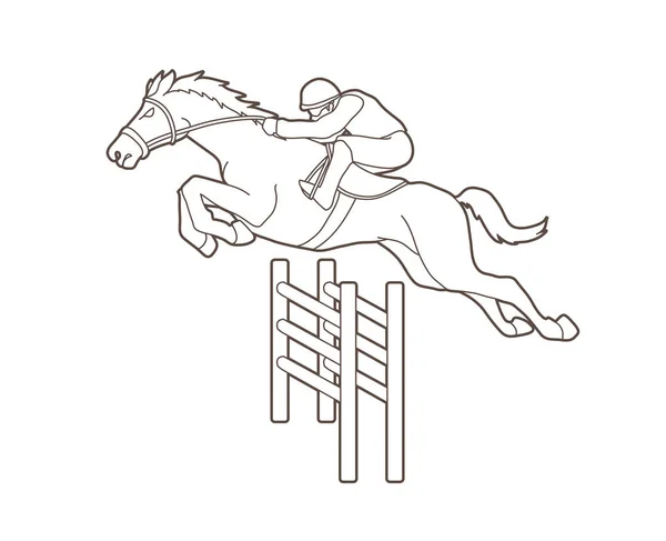 Course Chevaux Jockey Équitation Cheval Conception Utilisant Vecteur Graphique Contour — Image vectorielle