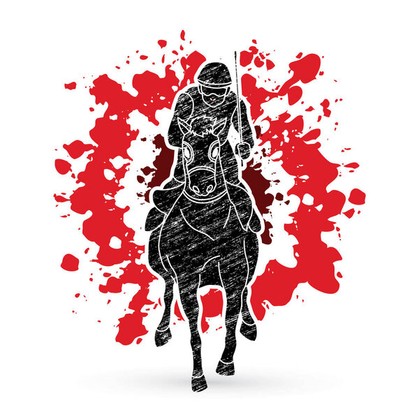 Horse racing ,Jockey riding horse, design on splatter blood background graphic vector.