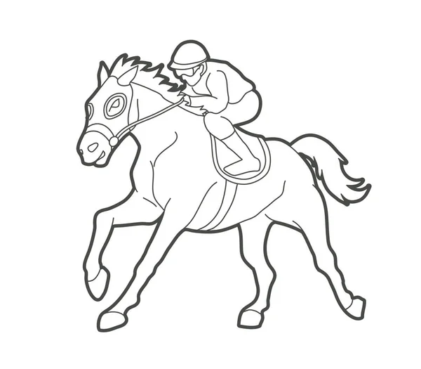 Horse Racing Jockey Riding Horse Design Using Outline Graphic Vector — Stock Vector