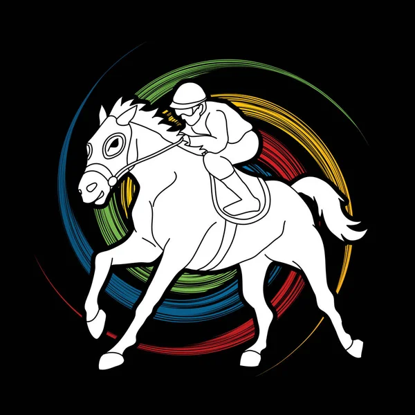 騎手の乗馬 スピン ホイール バック グラウンド グラフィック ベクトルのデザイン — ストックベクタ
