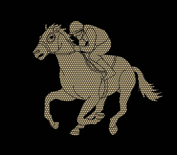 Horse Racing Jockey Riding Horse Design Using Geometric Pattern Graphic — Stock Vector