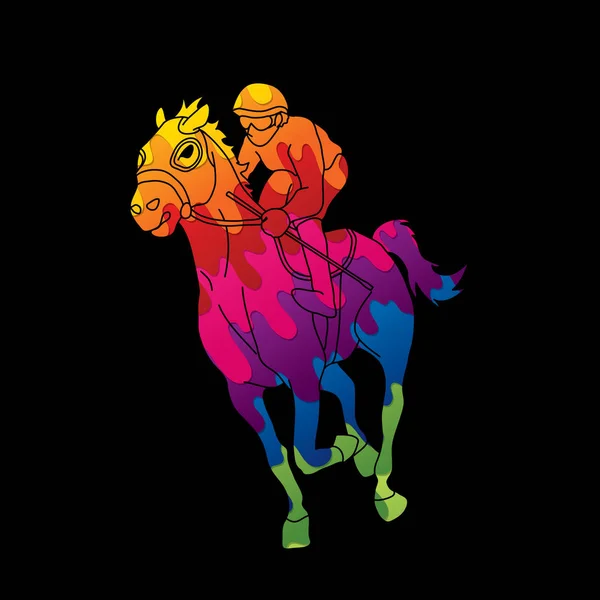 Galopp Jockey Rider Häst Design Med Färgglada Grafisk Vector — Stock vektor