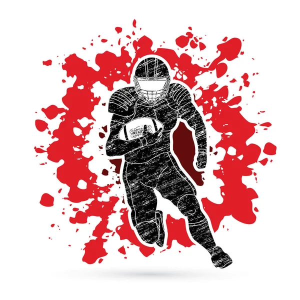 Amerikan Futbolu Oyuncusu Sporcu Eylem Sıçramak Kan Arka Plan Grafik — Stok Vektör