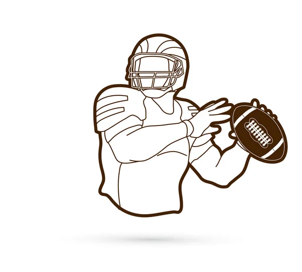 Joueur Football Américain Sportsman Action Concept Sportif Contour Vecteur Graphique — Image vectorielle