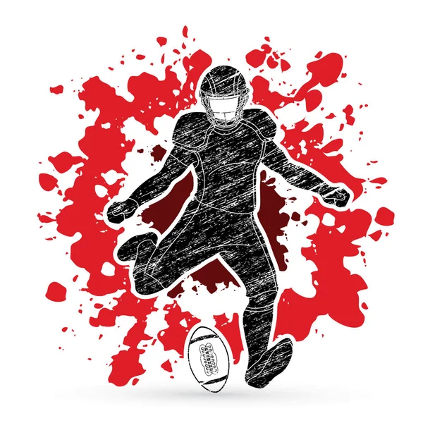 Jugador Fútbol Americano Sportsman Acción Concepto Deporte Diseñado Salpicadura Sangre — Vector de stock