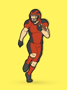 Amerikan futbolu oyuncu eylem, spor kavram grafik vektör.