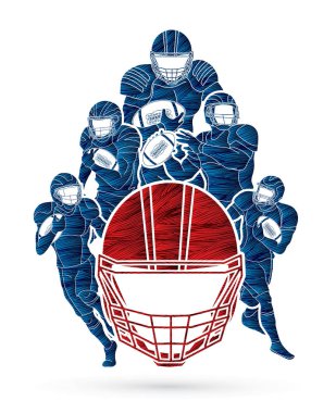 Amerikan futbolu oyuncu eylem, grunge fırça grafik vektör kullanılarak tasarlanmış spor kavramı.