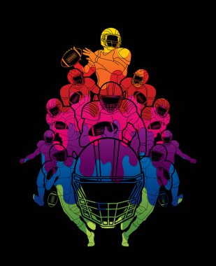 Amerikan futbolu oyuncu eylem, renkli grafik vektör kullanılarak tasarlanmış spor kavramı.