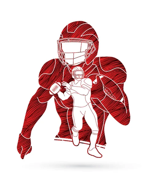 Joueur Football Américain Action Concept Sportif Vecteur Graphique — Image vectorielle