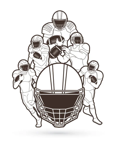 American Football Speler Actie Sport Concept Overzicht Grafische Vector — Stockvector