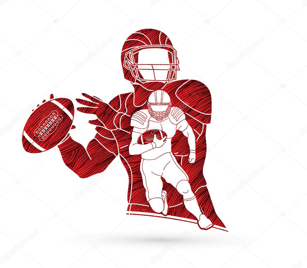 American Football player action, sport concept designed using grunge brush graphic vector.