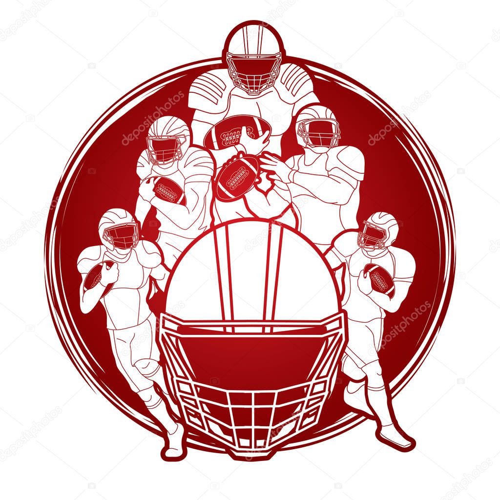American Football player action, sport concept designed on grunge circle background graphic vector.