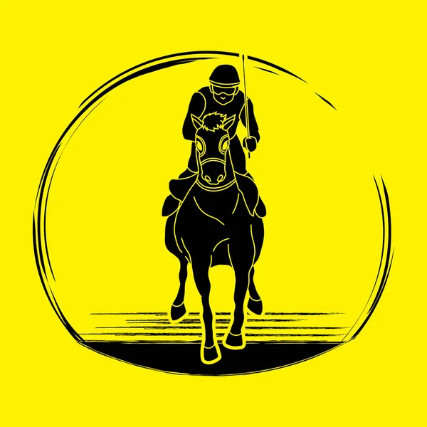 Courses Hippiques Chevaux Avec Jockey Vecteur Graphique — Image vectorielle