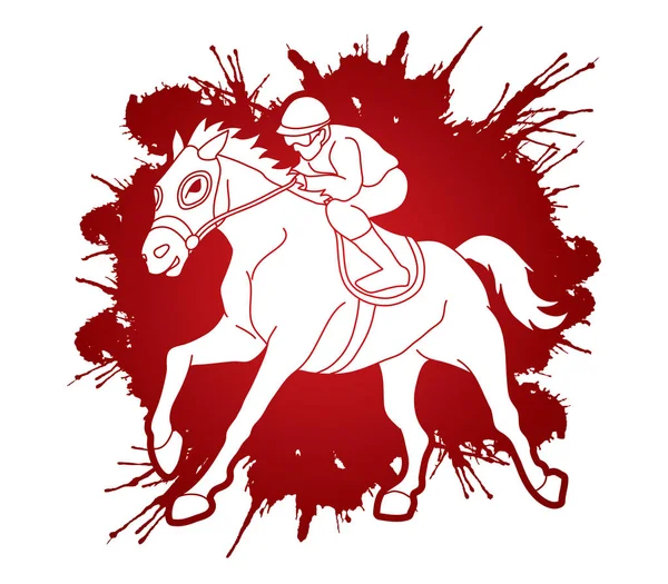 Paardenrennen Paard Met Jockey Ontworpen Splatter Inkt Grafische Vector — Stockvector