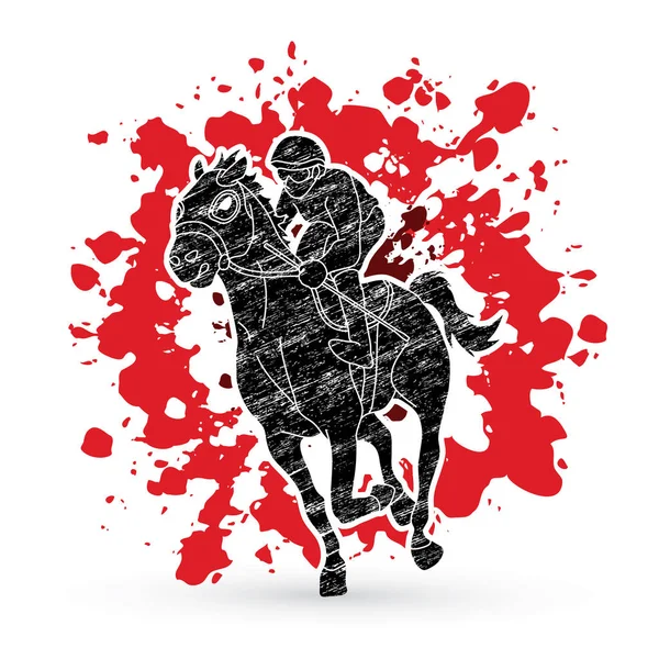 Paardenrennen Paard Met Jockey Ontworpen Splatter Inkt Grafische Vector — Stockvector