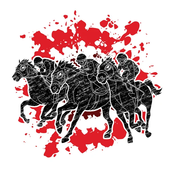 Paardenrennen Paard Met Jockey Ontworpen Splatter Inkt Grafische Vector — Stockvector