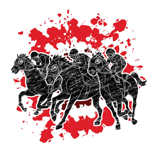 Horse racing ,Horse with jockey designed on splatter ink graphic vector.