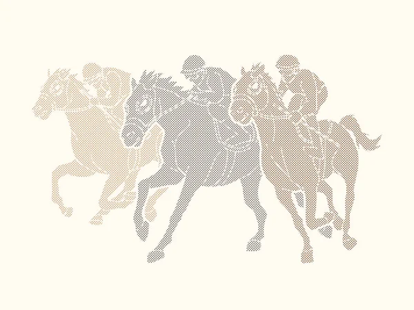 Hästkapplöpning Häst Med Jockey Utformade Med Prickar Pixel Grafisk Vector — Stock vektor