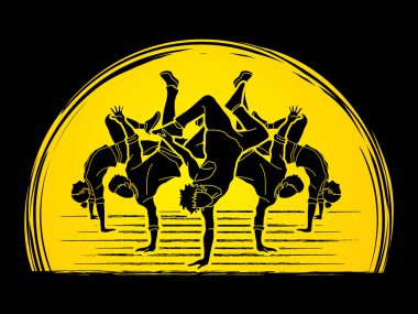 İnsanlar, bir grup insan grunge daire arka plan grafik vektör tasarlanmış eylem dans dansçı,.