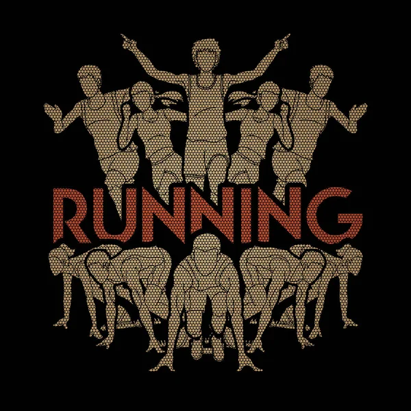 Gruppe Von Menschen Die Mit Textmarathonläufern Laufen Die Mit Hilfe — Stockvektor