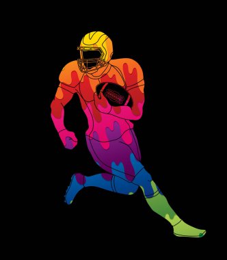 Amerikan futbolu oyuncu eylem renkli grafik vektör kullanılarak tasarlanmış