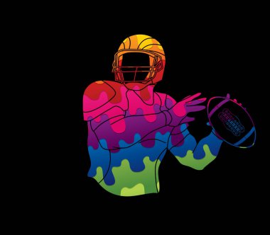 Amerikan futbolu oyuncu eylem renkli grafik vektör kullanılarak tasarlanmış