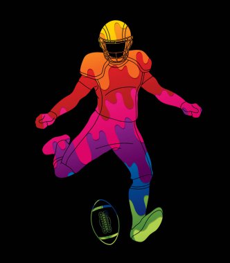 Amerikan futbolu oyuncu eylem renkli grafik vektör kullanılarak tasarlanmış