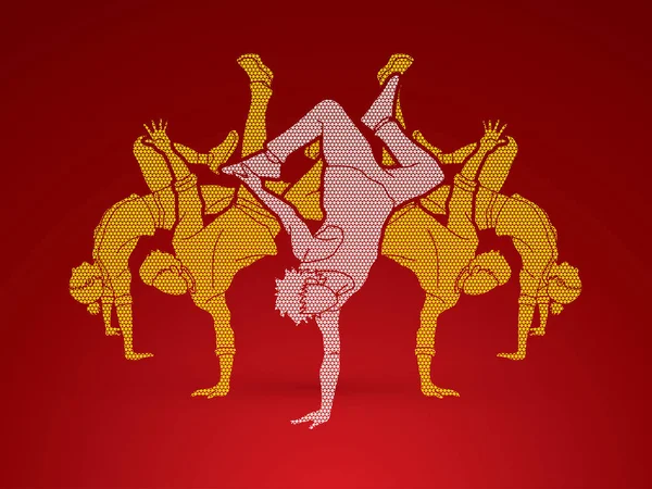 Танцовщица Танцующие Люди Группа Людей Танцевальное Действие Разработанное Использованием Геометрического — стоковый вектор